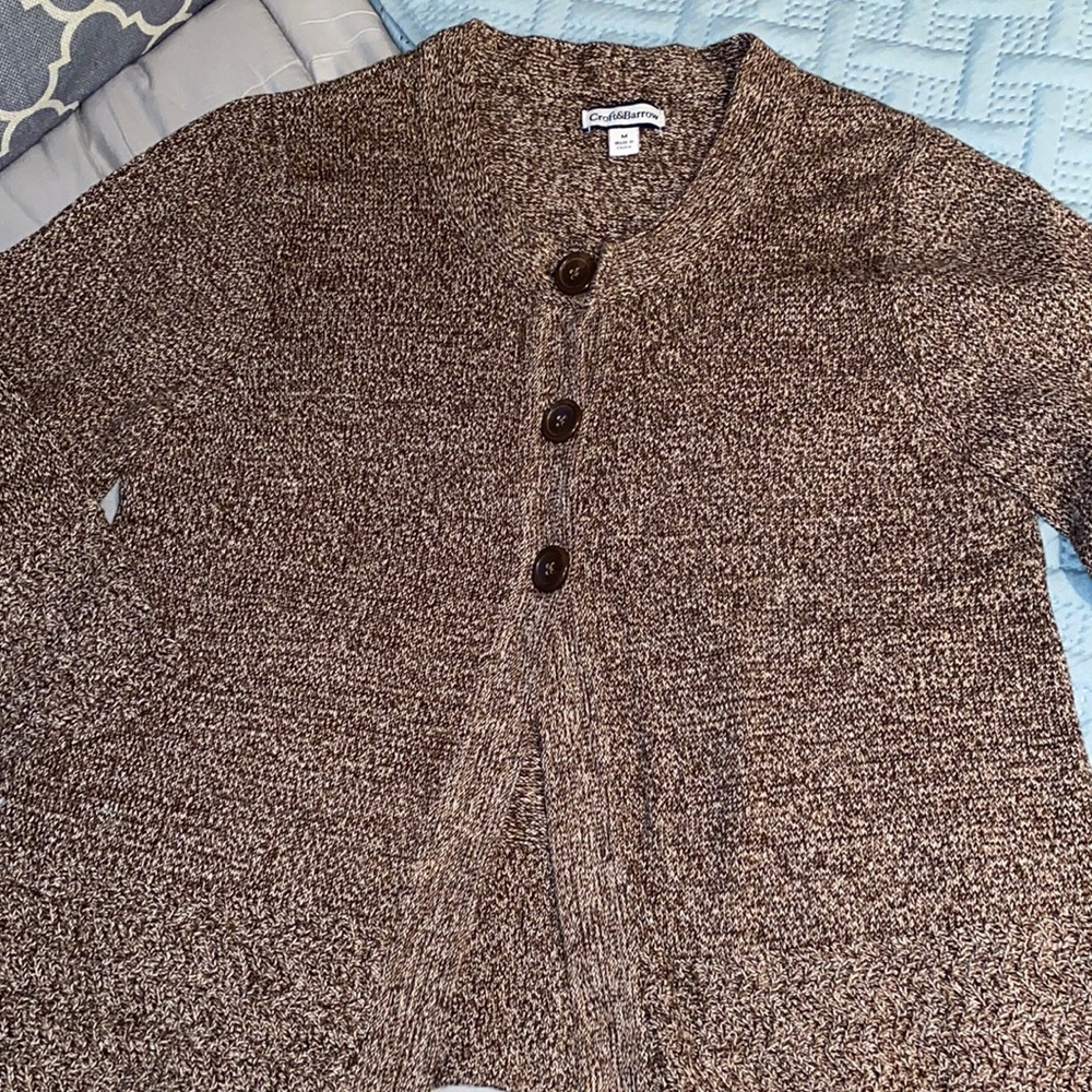 Croft & Barrow Bell Sleeve Button Top Cardigan Brown Marl Cotton Medium